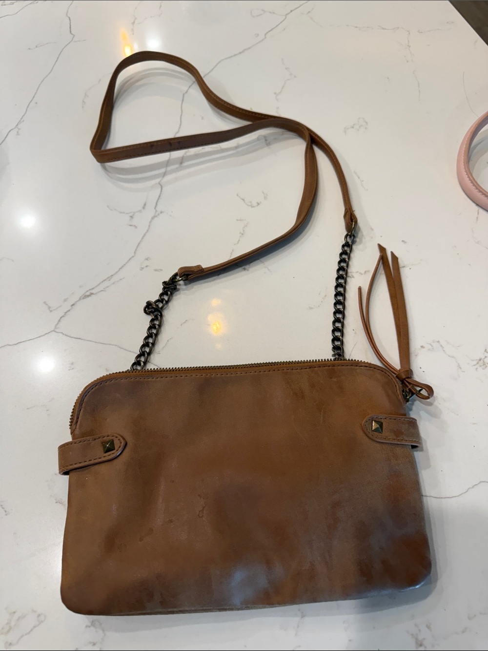 Brown Leather Crossbody Bag - Unbranded